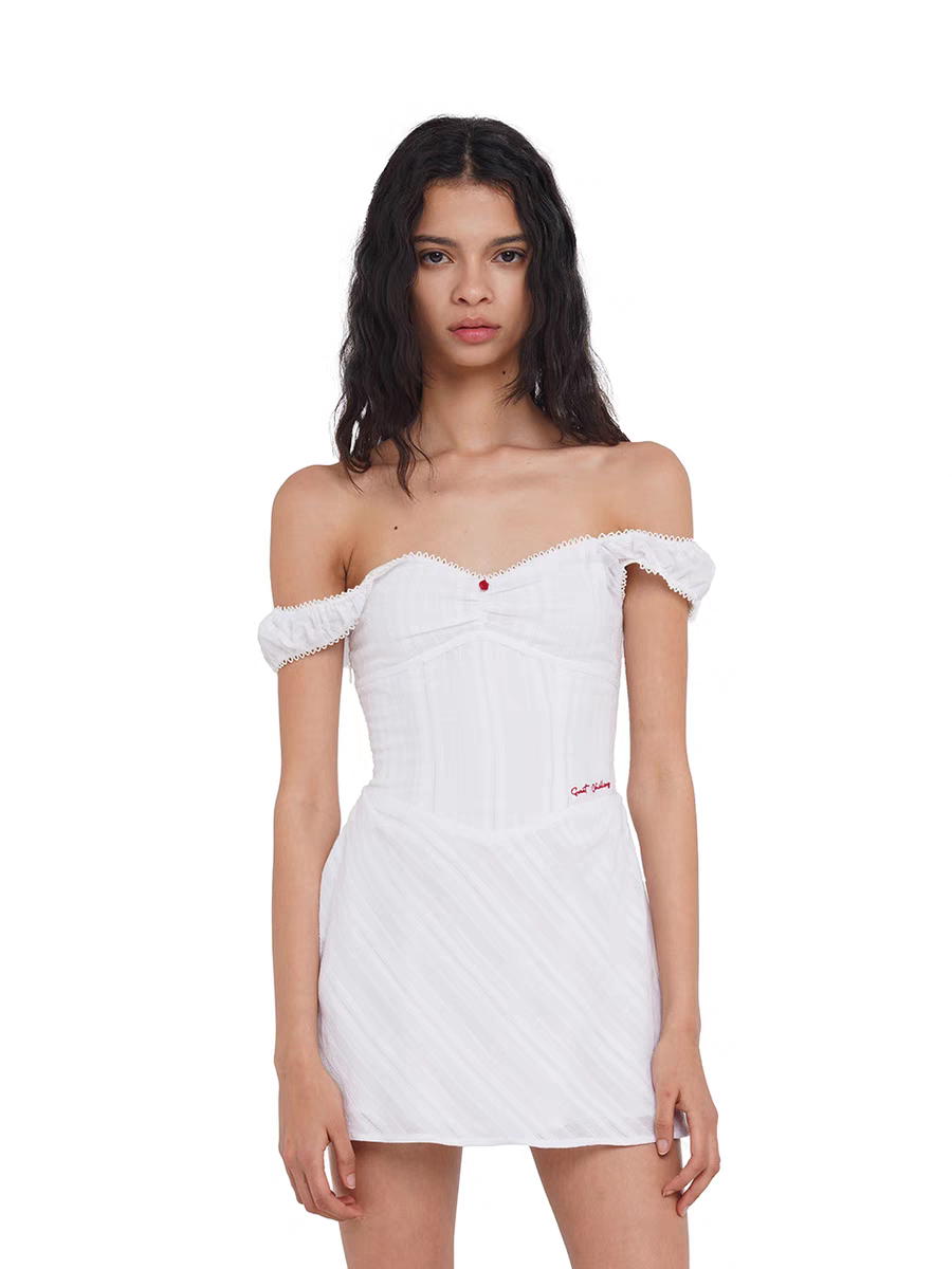 white eyelet off shoulder dress Eyelet Off-The-Shoulder Midi Dress