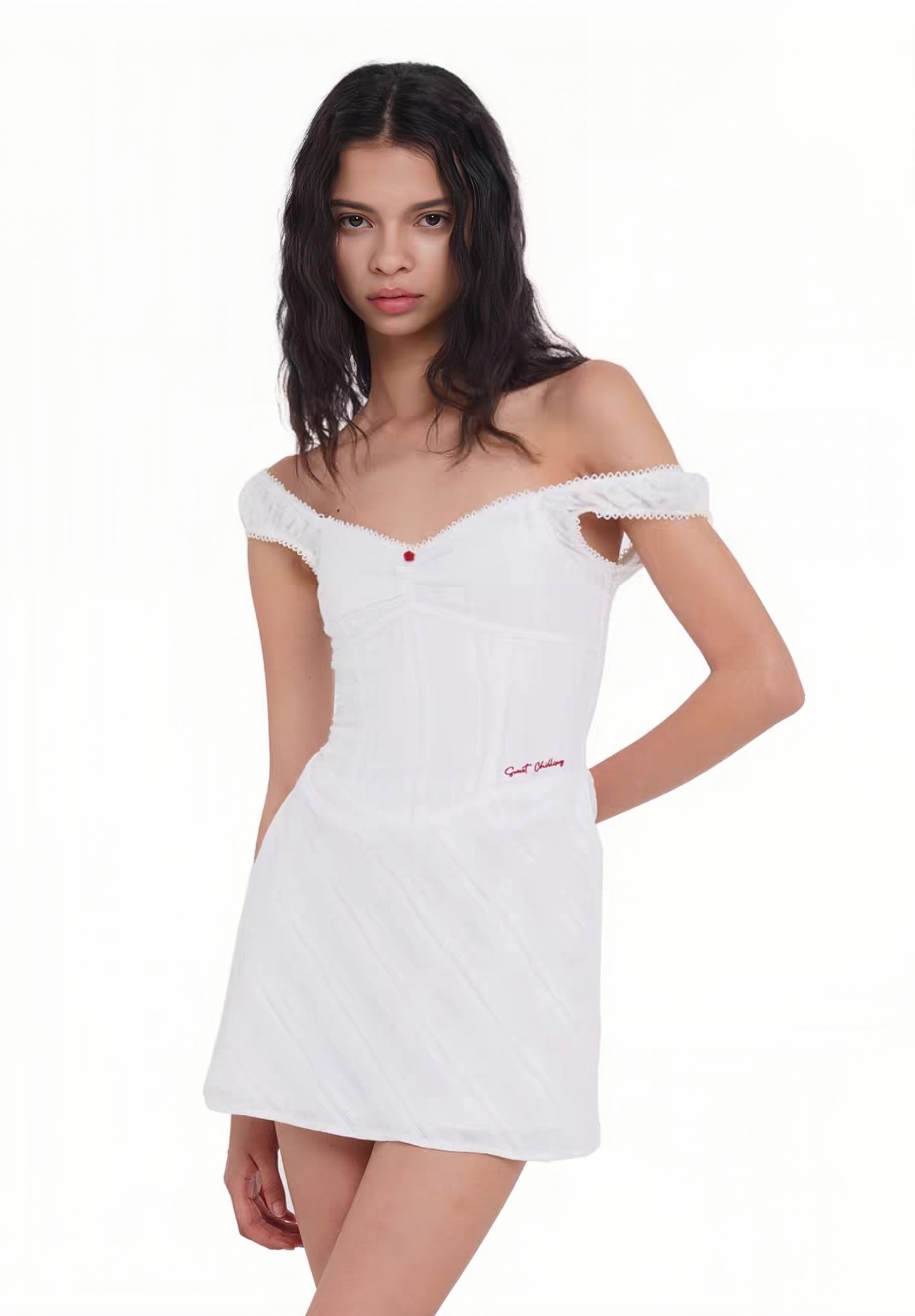 Off-Shoulder Eyelet White Mini Dress with Ruffled Hem