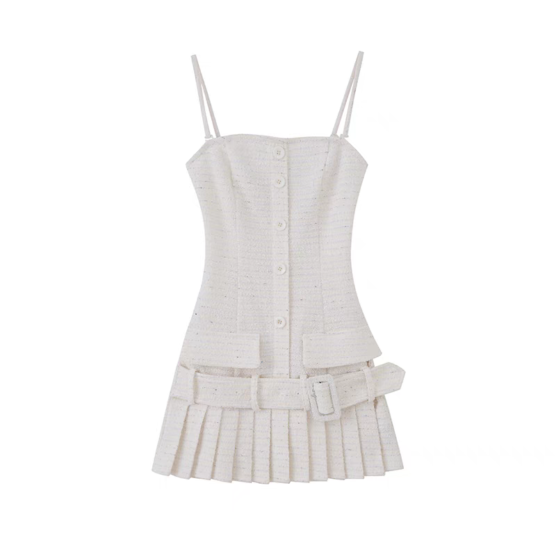 French Vintage Tweed Strap Mini Dress
