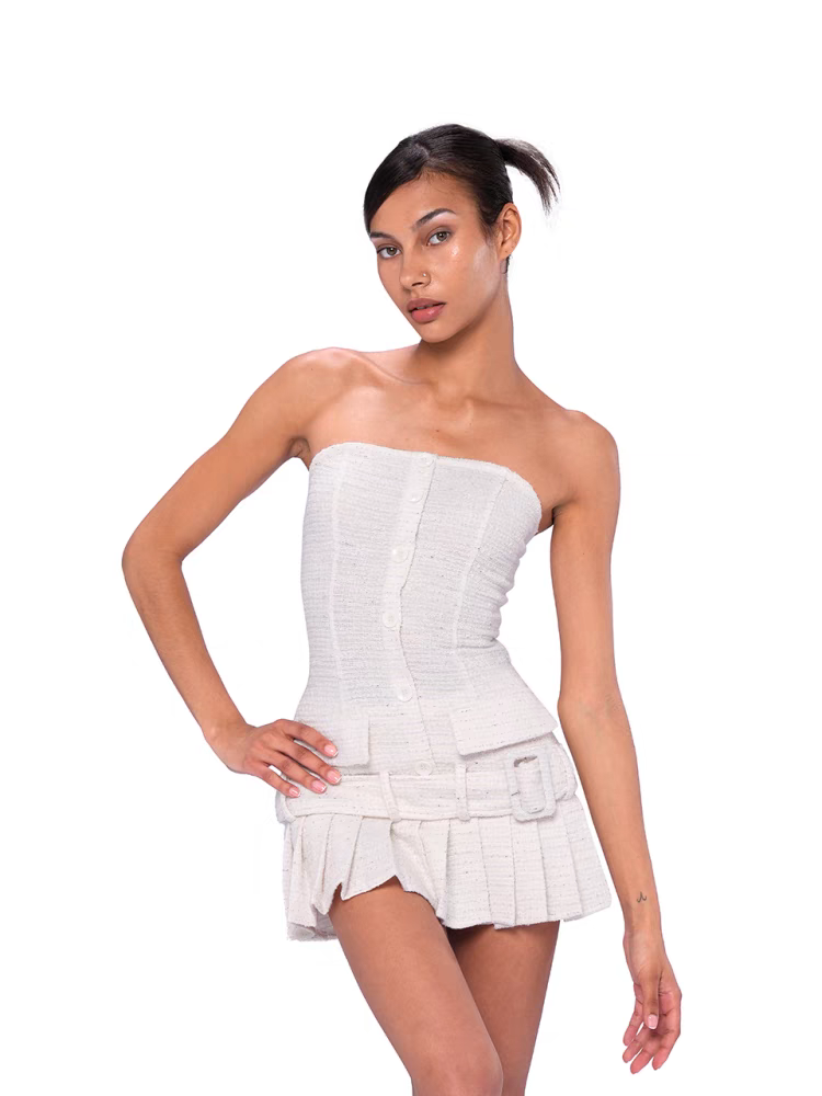 French Vintage Tweed Strap Mini Dress
