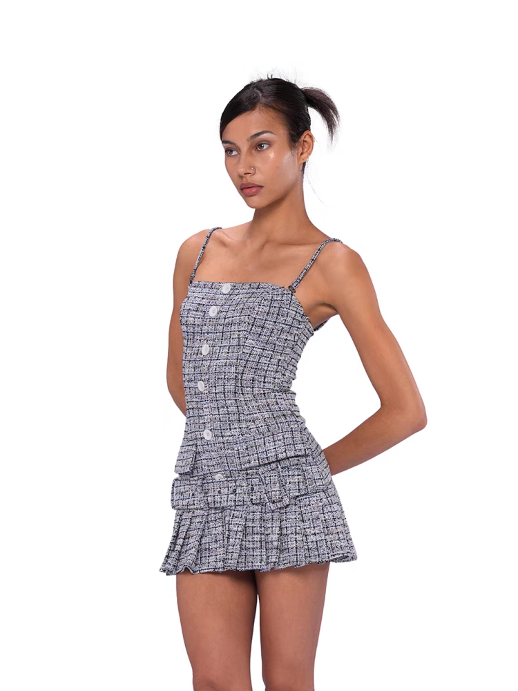 French Vintage Tweed Strap Mini Dress