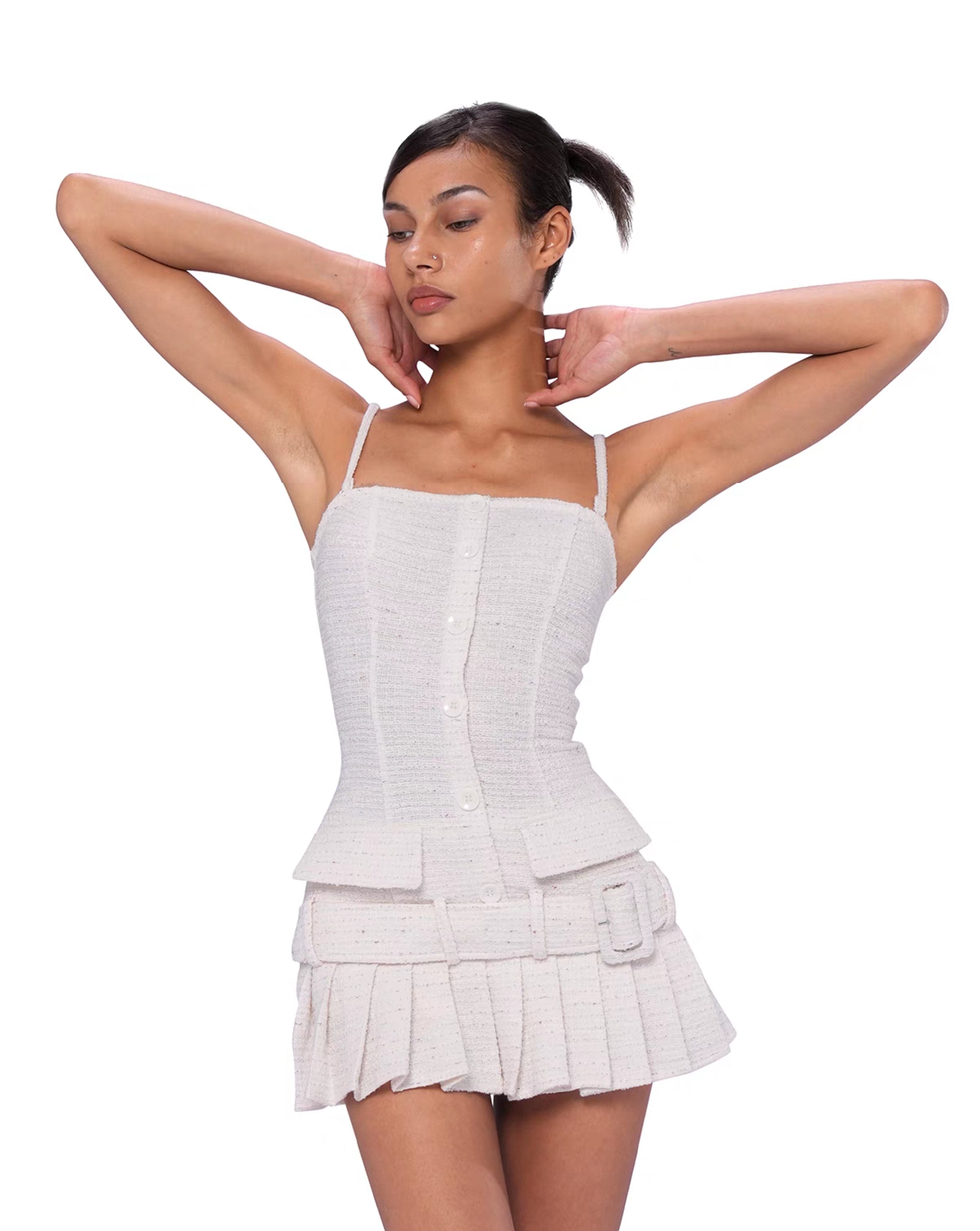 French Vintage Tweed Strap Mini Dress