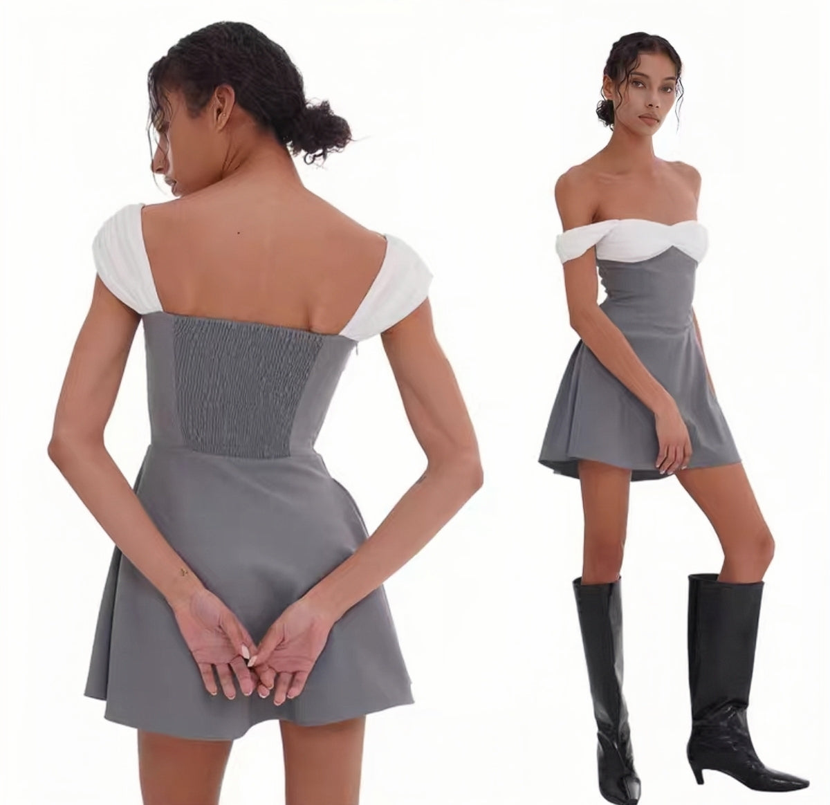 Two-Tone Off-Shoulder Sweetheart Mini Dress
