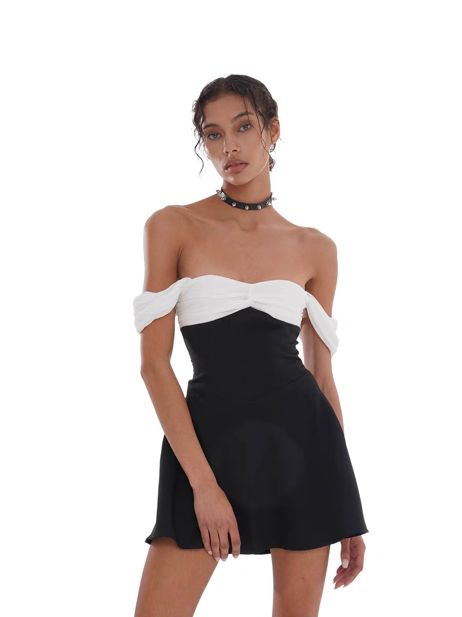 Two-Tone Off-Shoulder Sweetheart Mini Dress