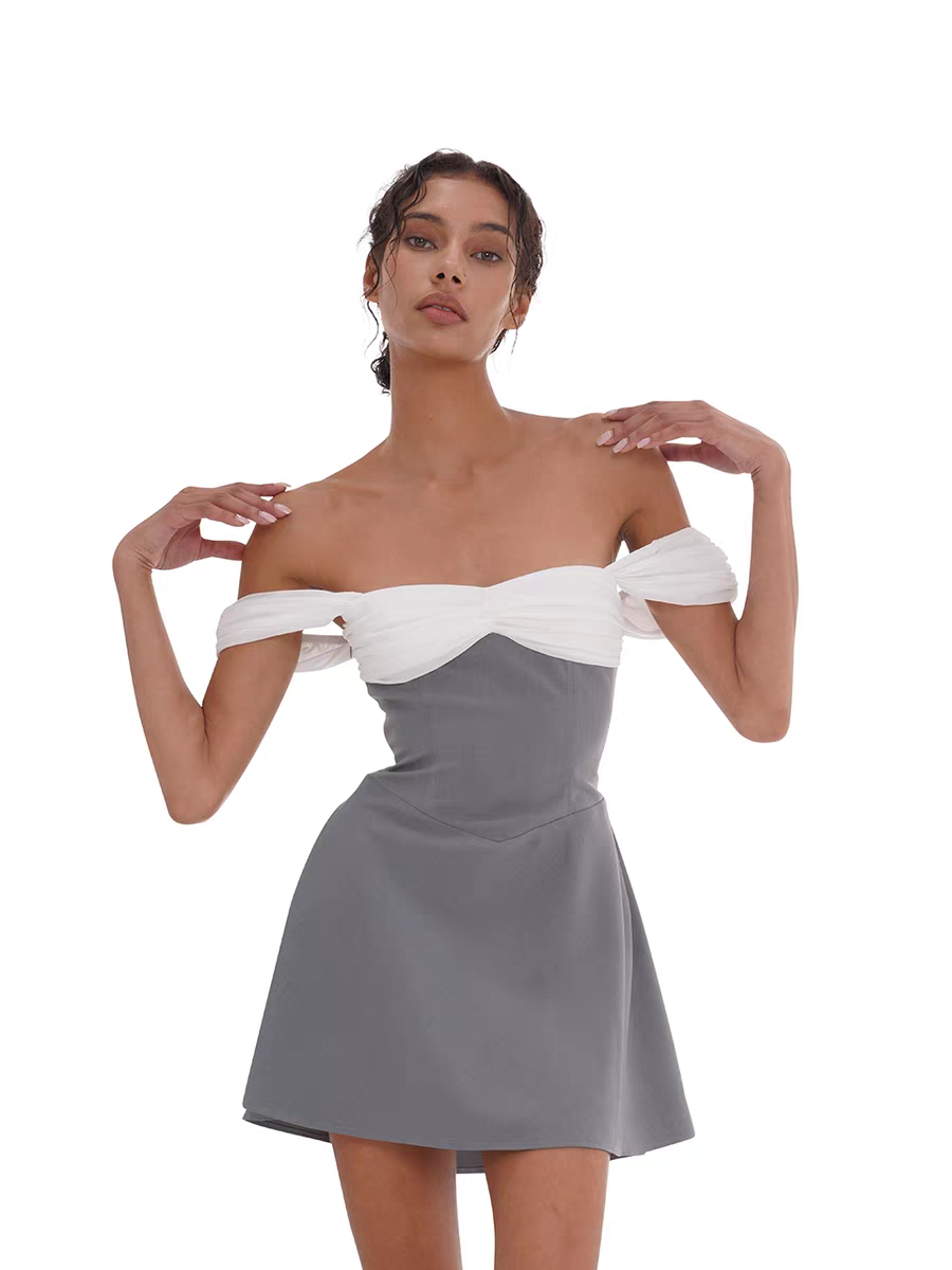 Two-Tone Off-Shoulder Sweetheart Mini Dress