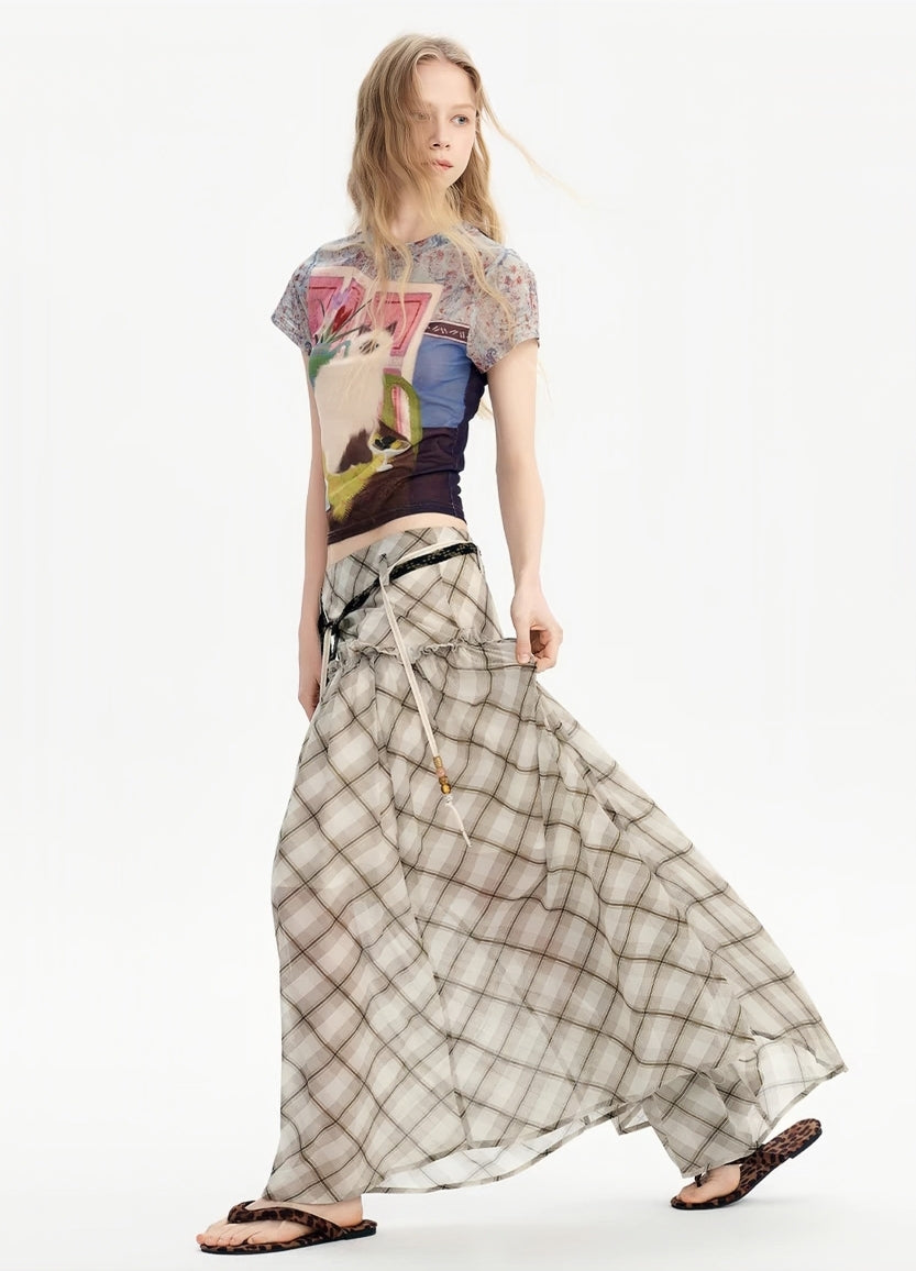 Vintage Cat Mesh Print Slim Fit Tee