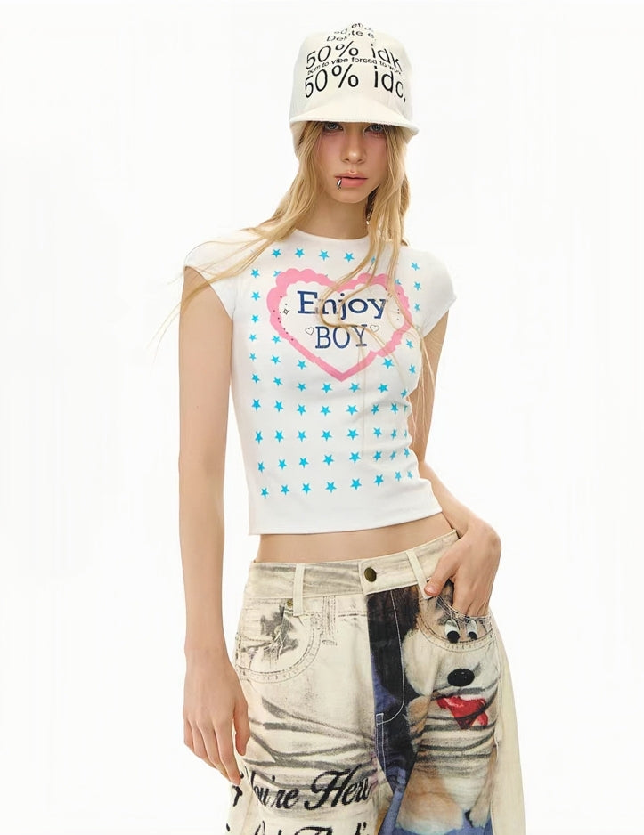 Heart & Stars Graphic Fitted Tee