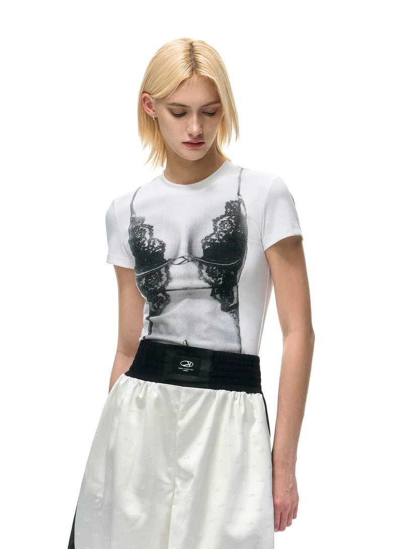 Lace Illusion Printed Slim Tee
