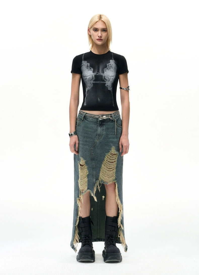 Lace Illusion Printed Slim Tee
