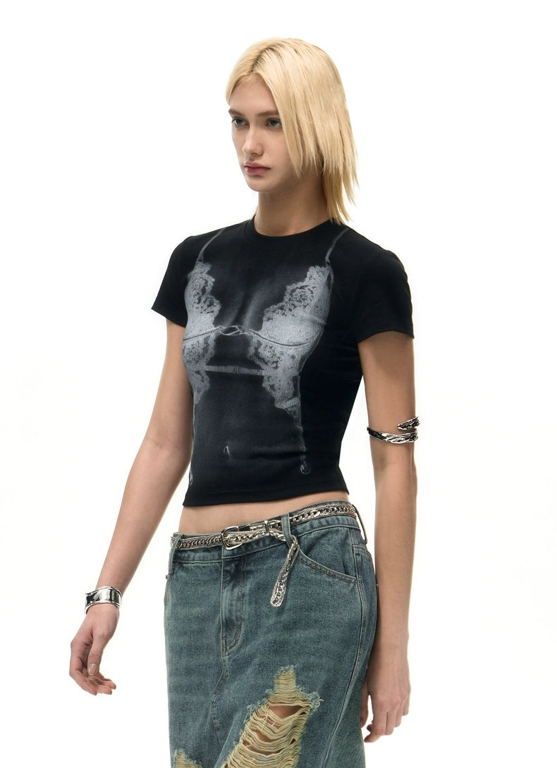 Lace Illusion Printed Slim Tee