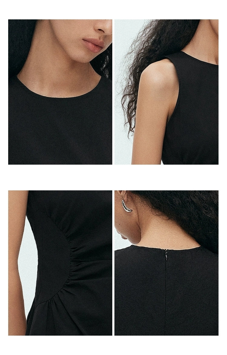 BapHood black sleeveless mini dress back view with clean lines and softly flared skirt