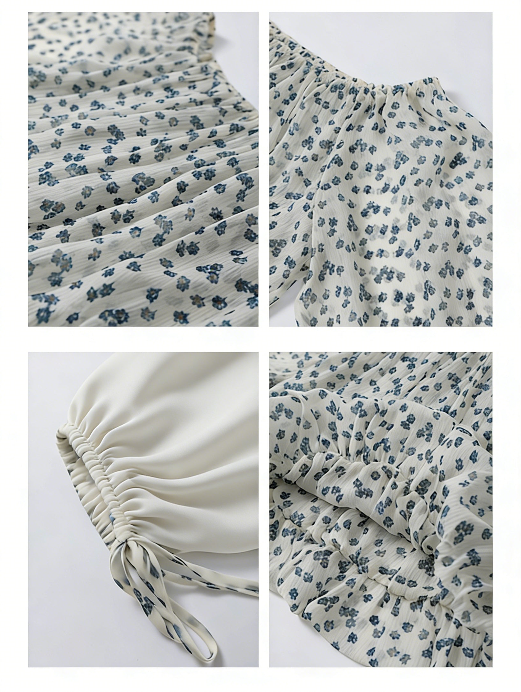 BapHood cream floral fabric detail showing soft pleated texture and lightweight drape