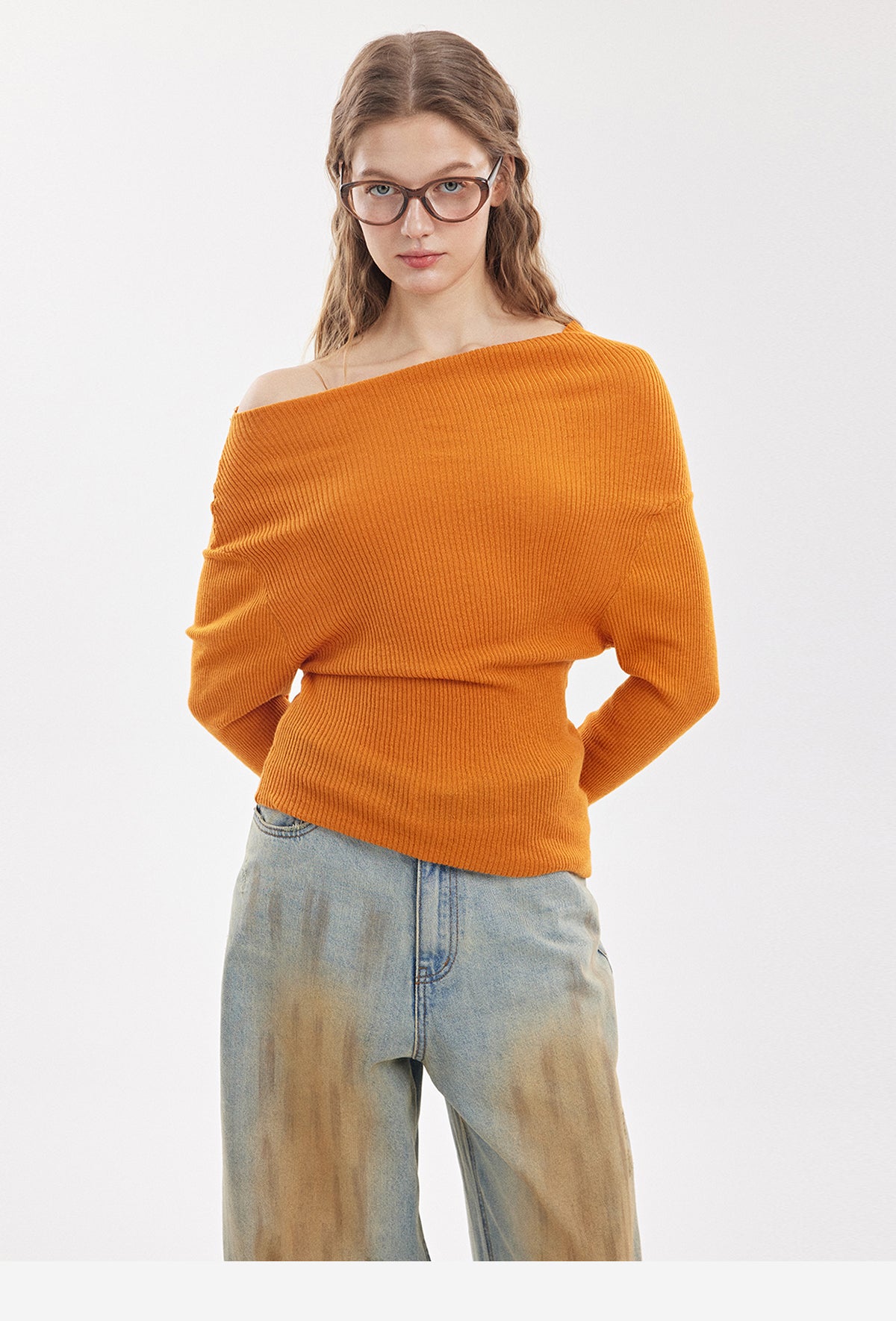 Off-Shoulder Rib Knit Sweater