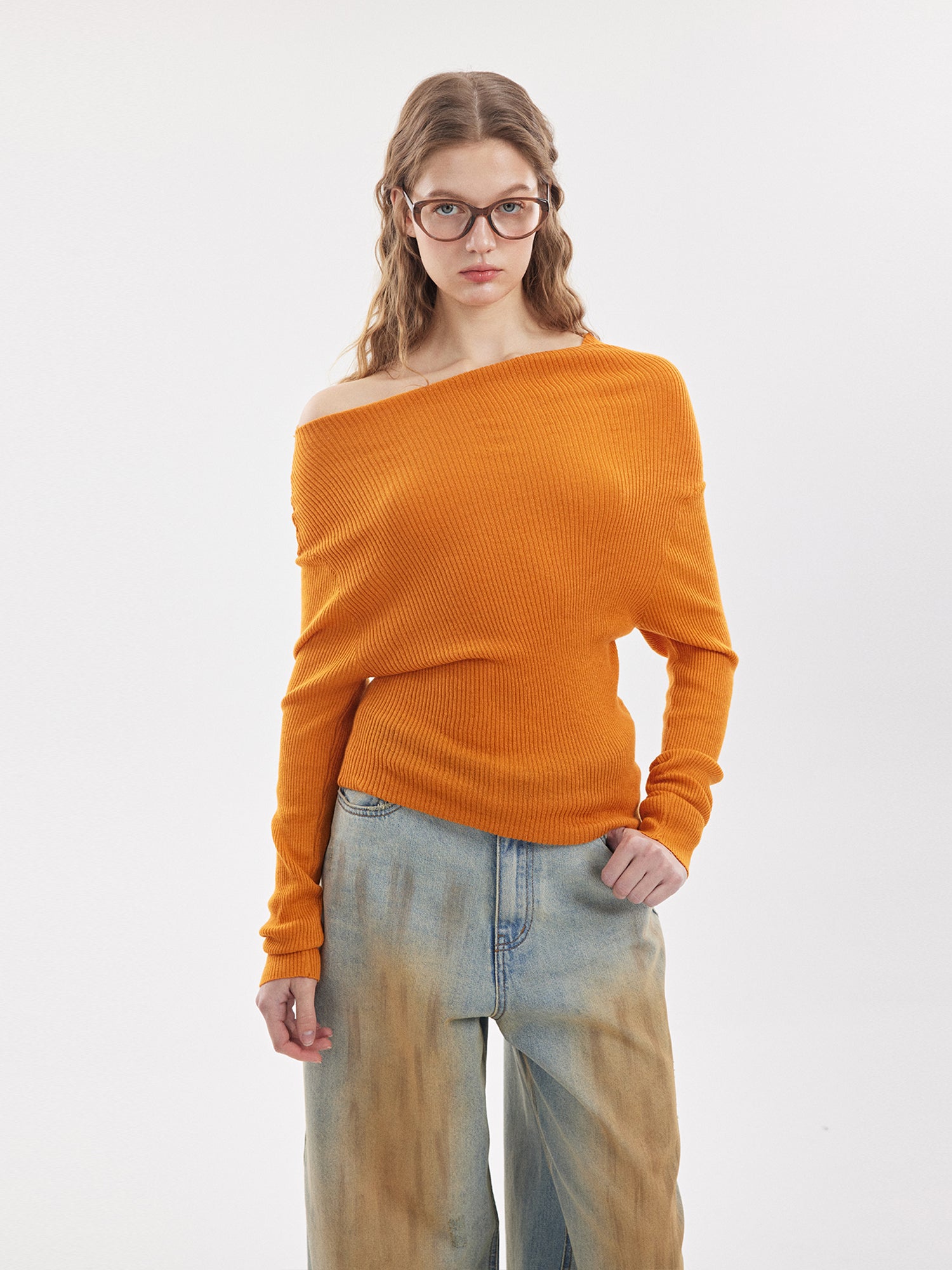 Off-Shoulder Rib Knit Sweater