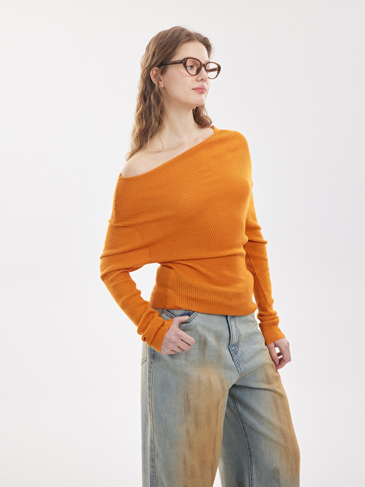 Off-Shoulder Rib Knit Sweater