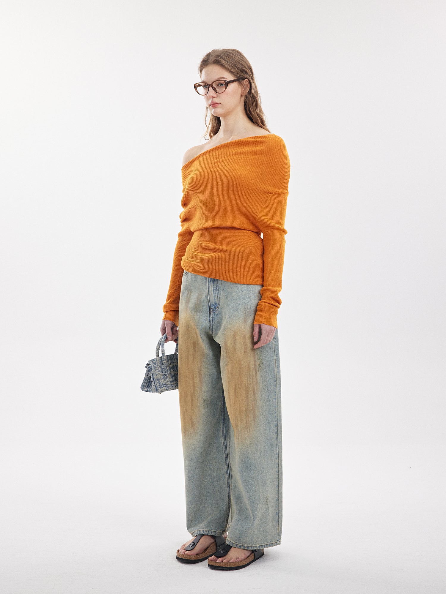 Off-Shoulder Rib Knit Sweater