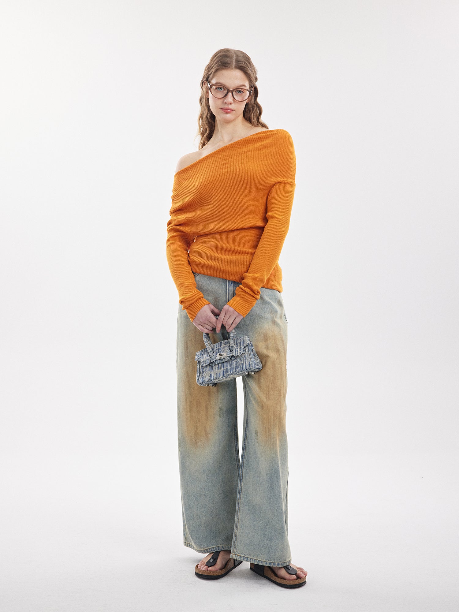 Off-Shoulder Rib Knit Sweater