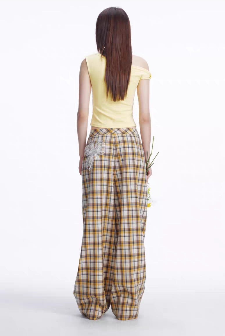 Back view of yellow one-shoulder crop top showing clean back and fit