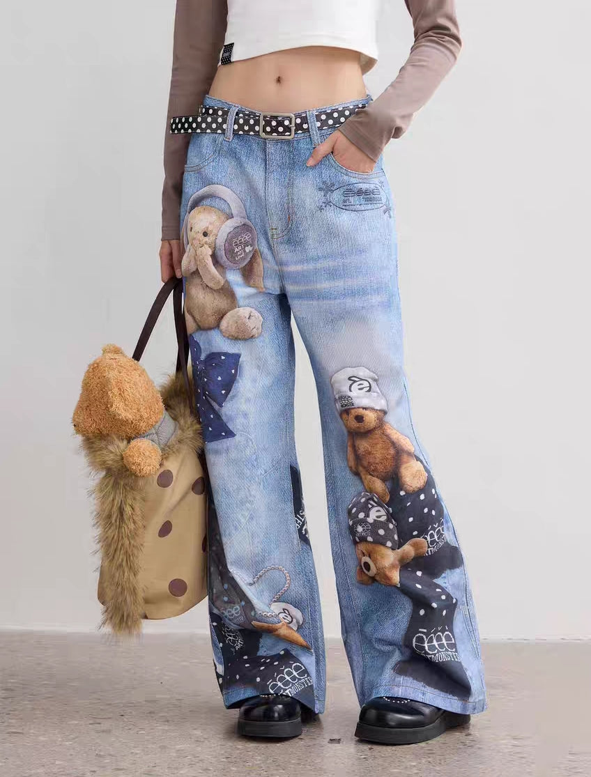 Teddy Graphic Wide-Leg Denim Jeans