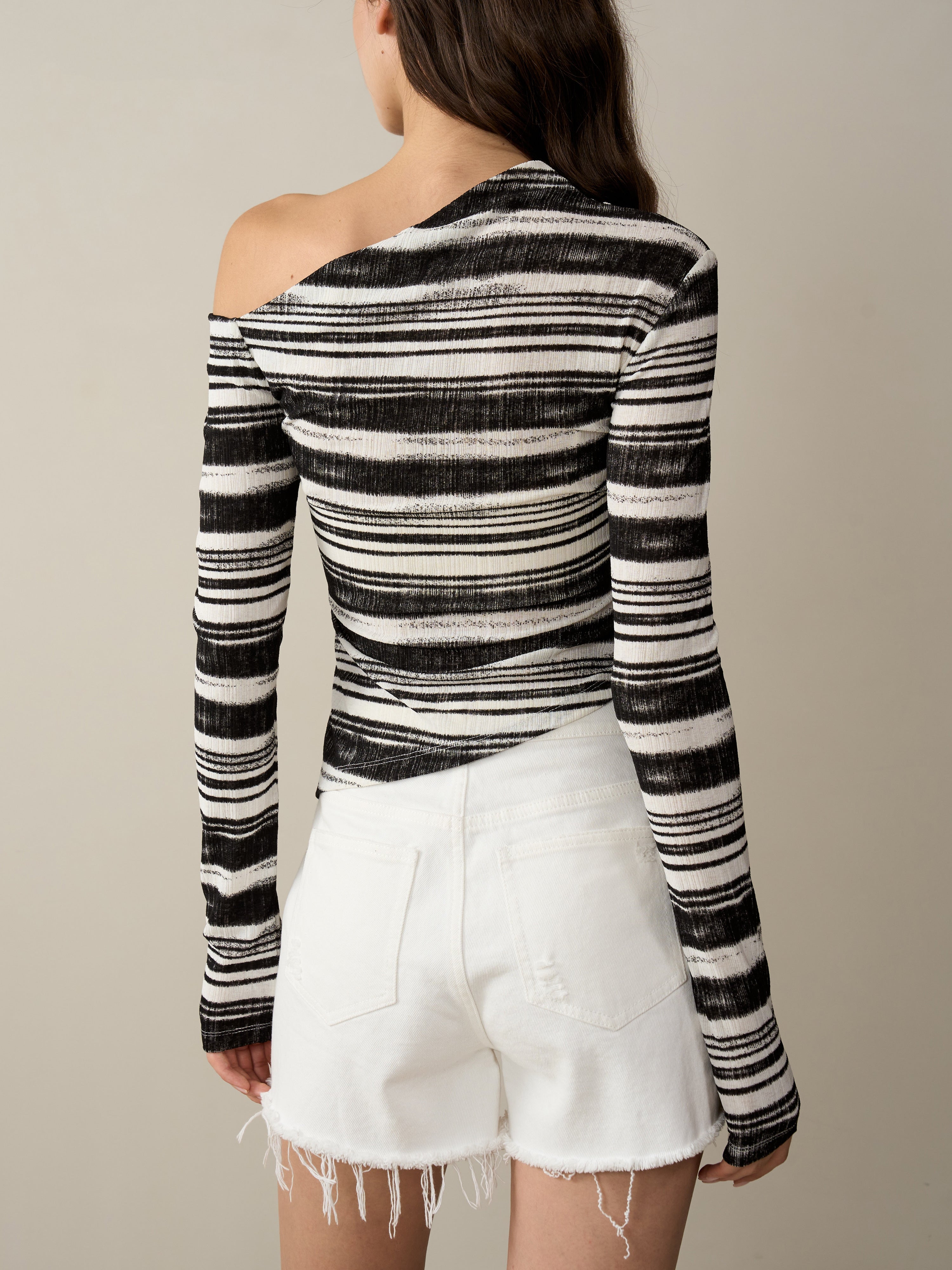 Asymmetric Striped One-Shoulder Knit Top