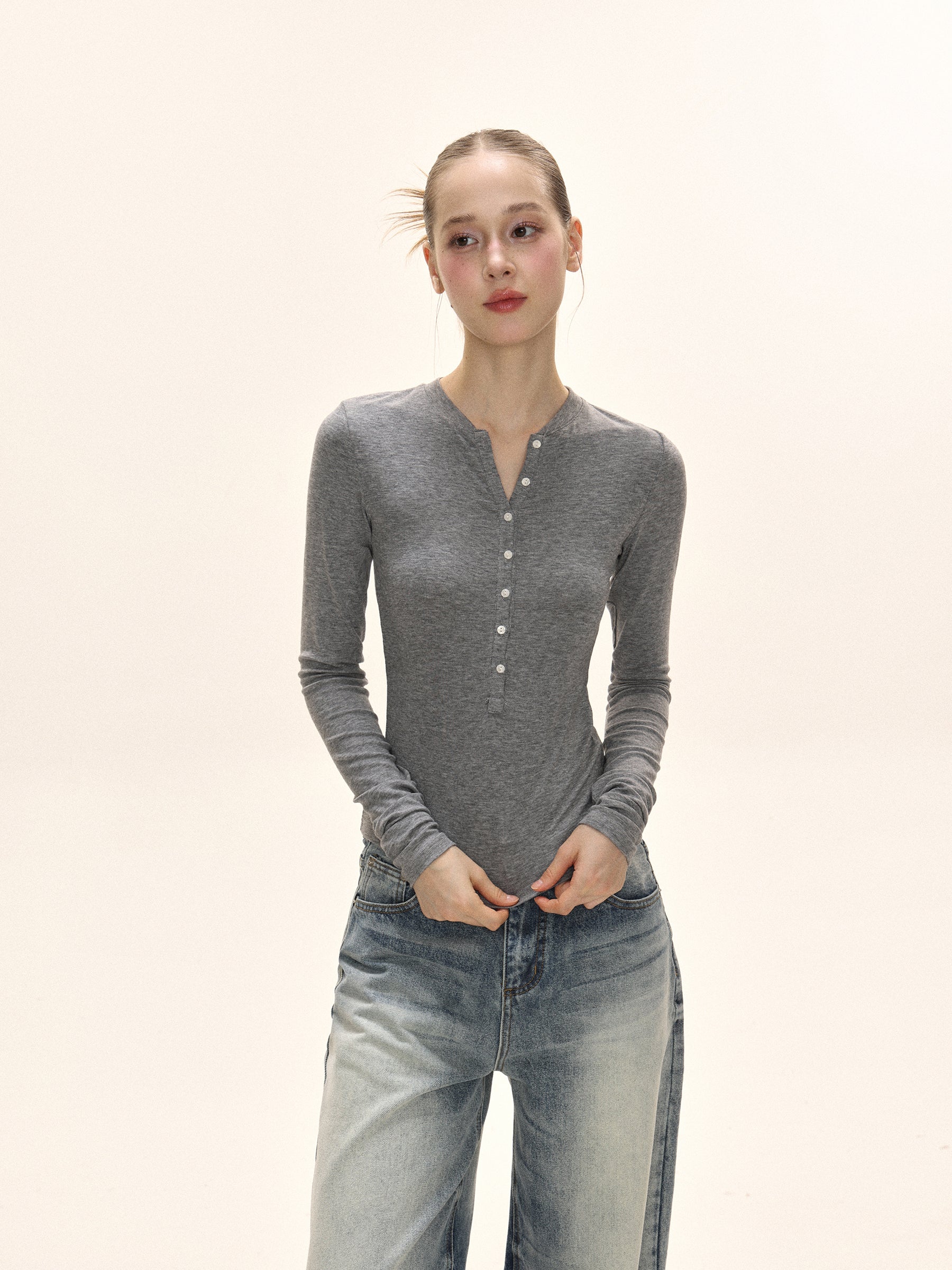 Slim Henley Long Sleeve Top