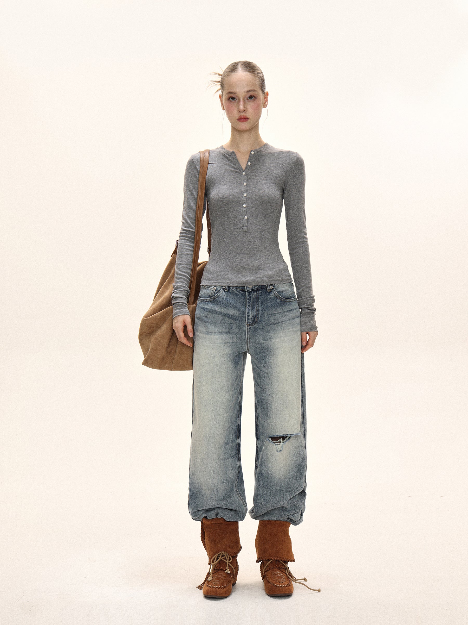 Slim Henley Long Sleeve Top