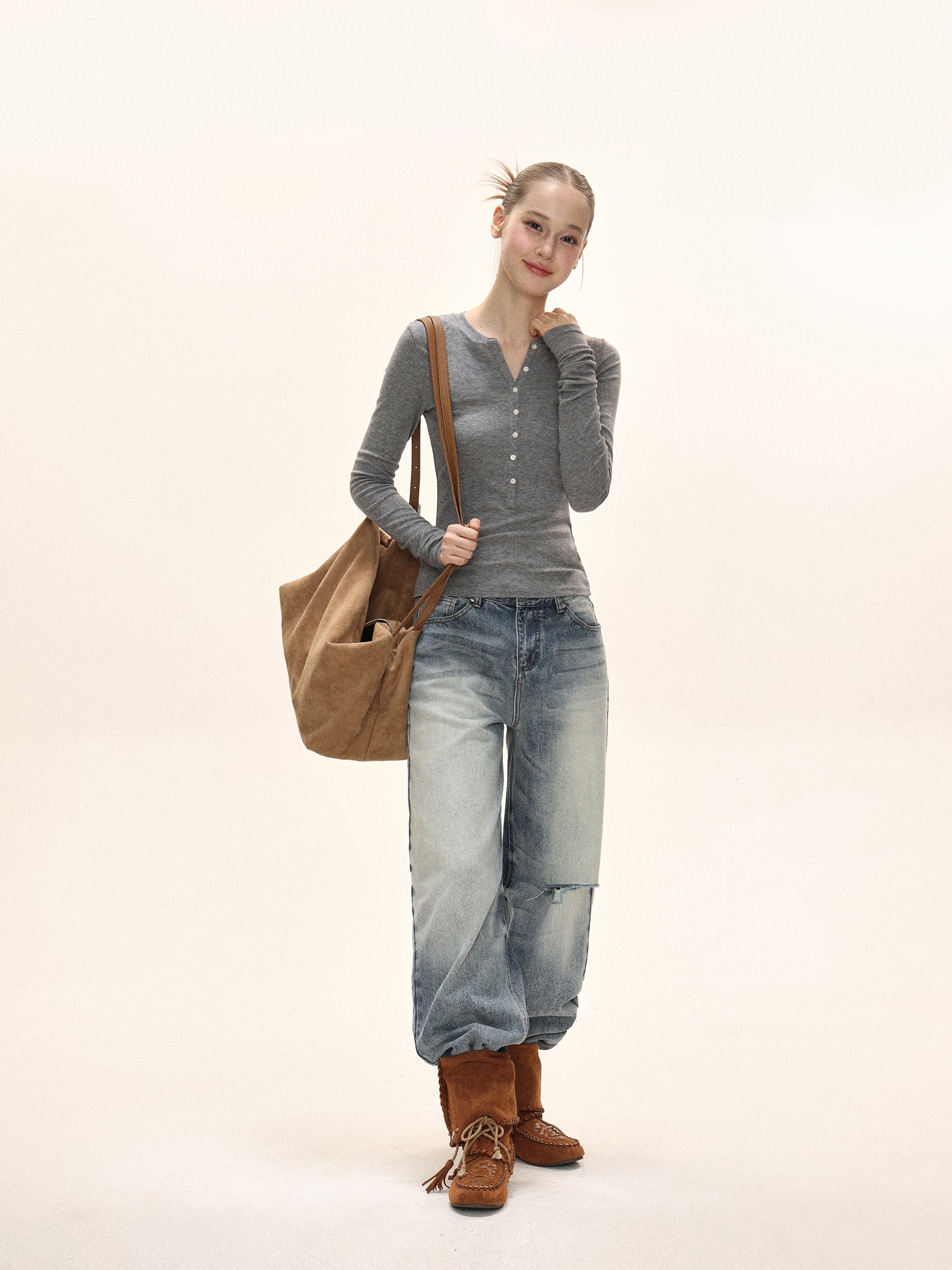 Slim Henley Long Sleeve Top