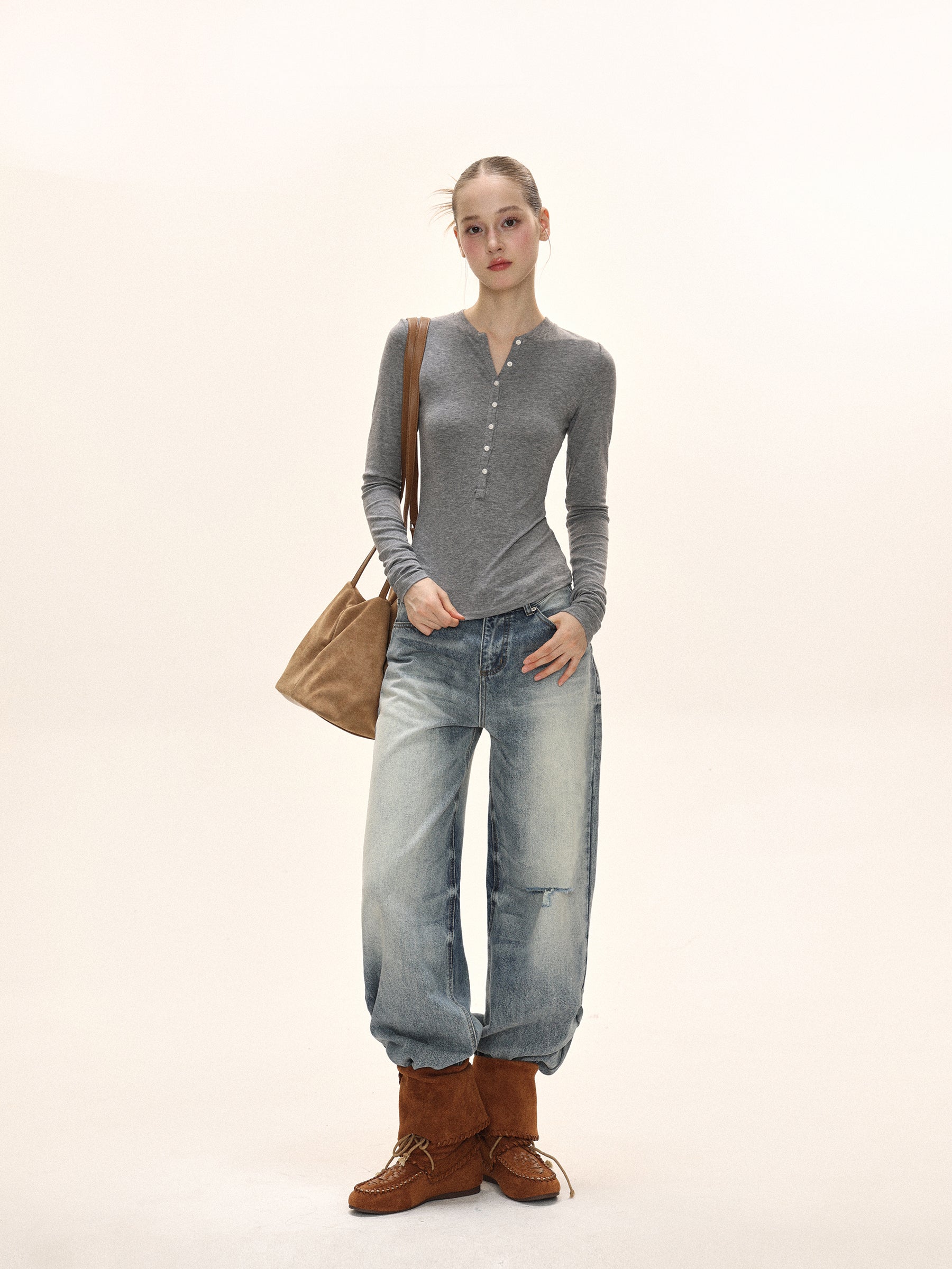 Slim Henley Long Sleeve Top