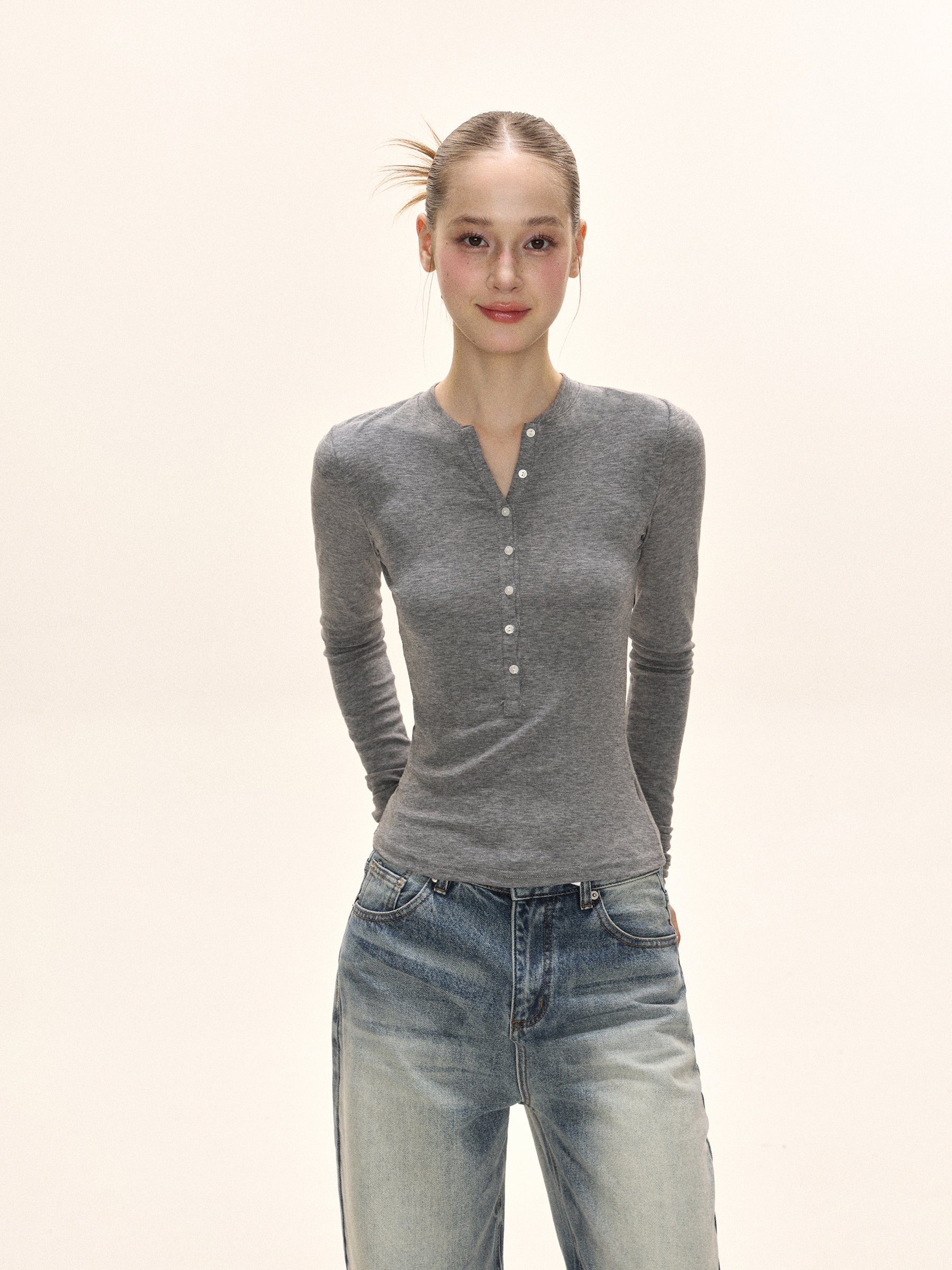 Slim Henley Long Sleeve Top