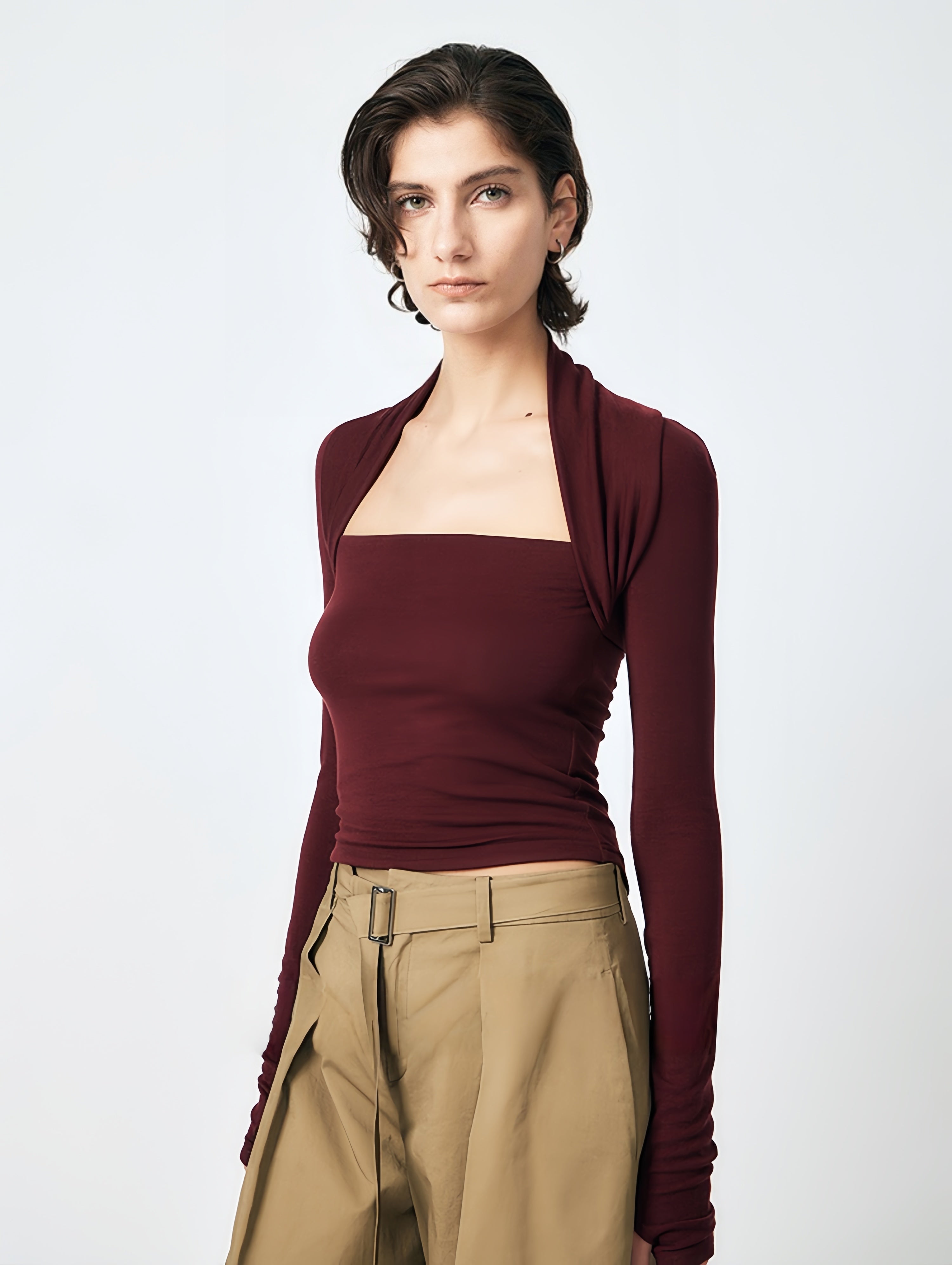 Square-Neck Shrug Knit Top