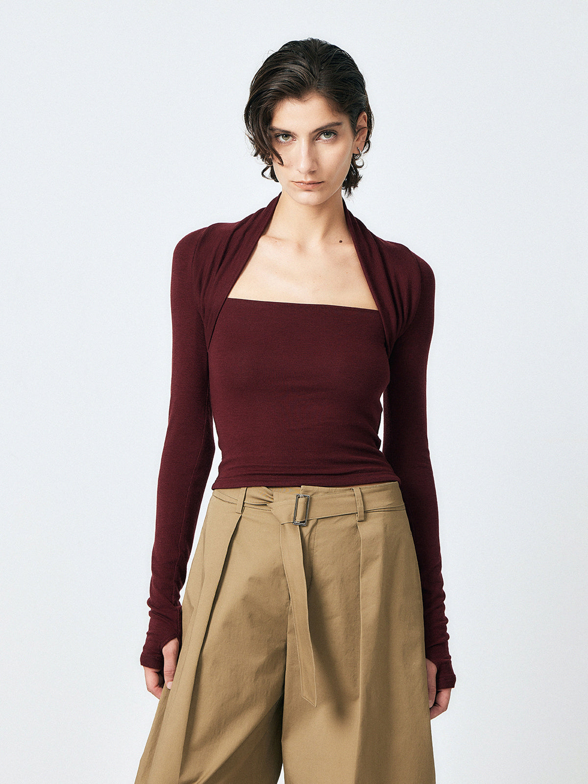 Square-Neck Shrug Knit Top