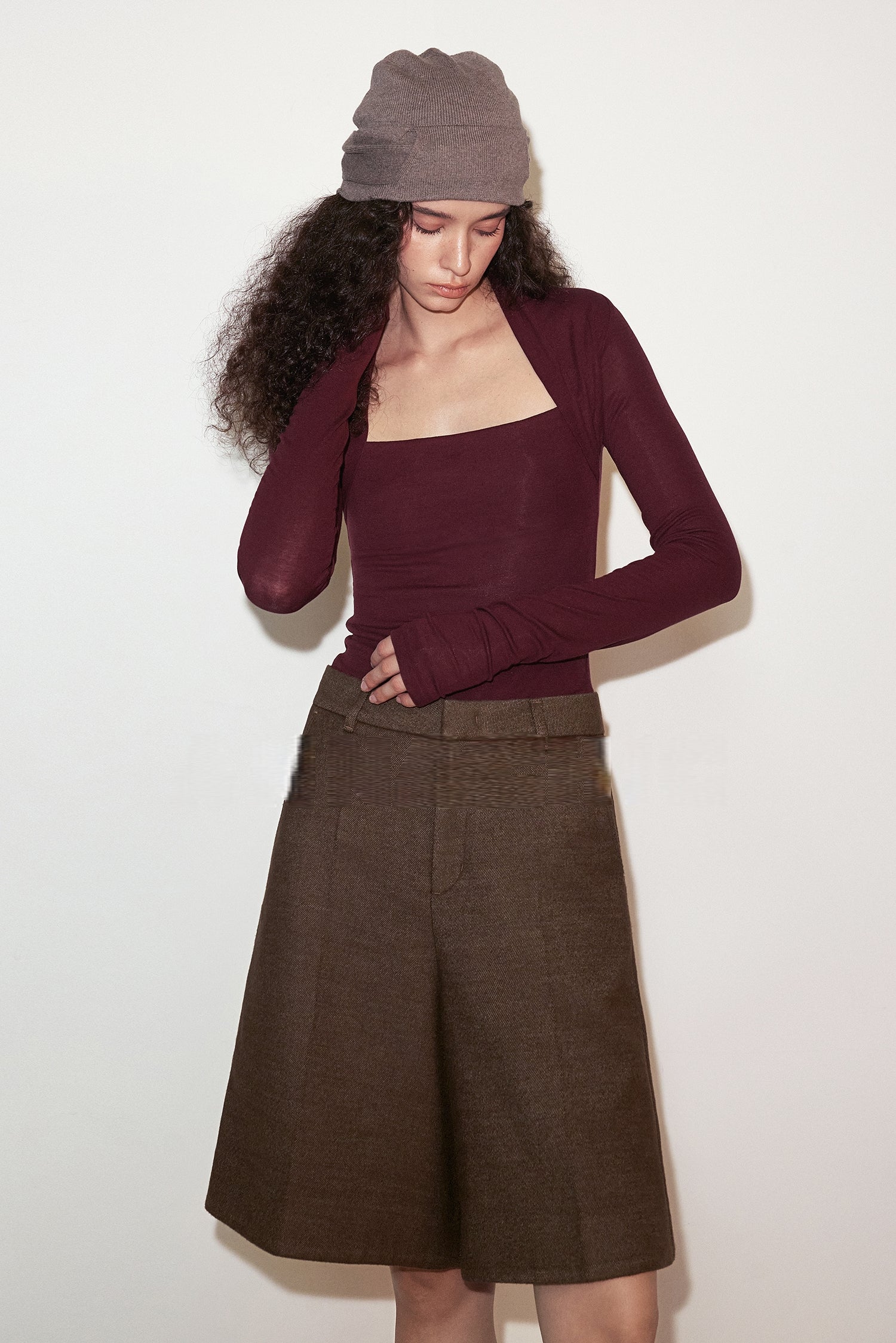 Square-Neck Slim Knit Top