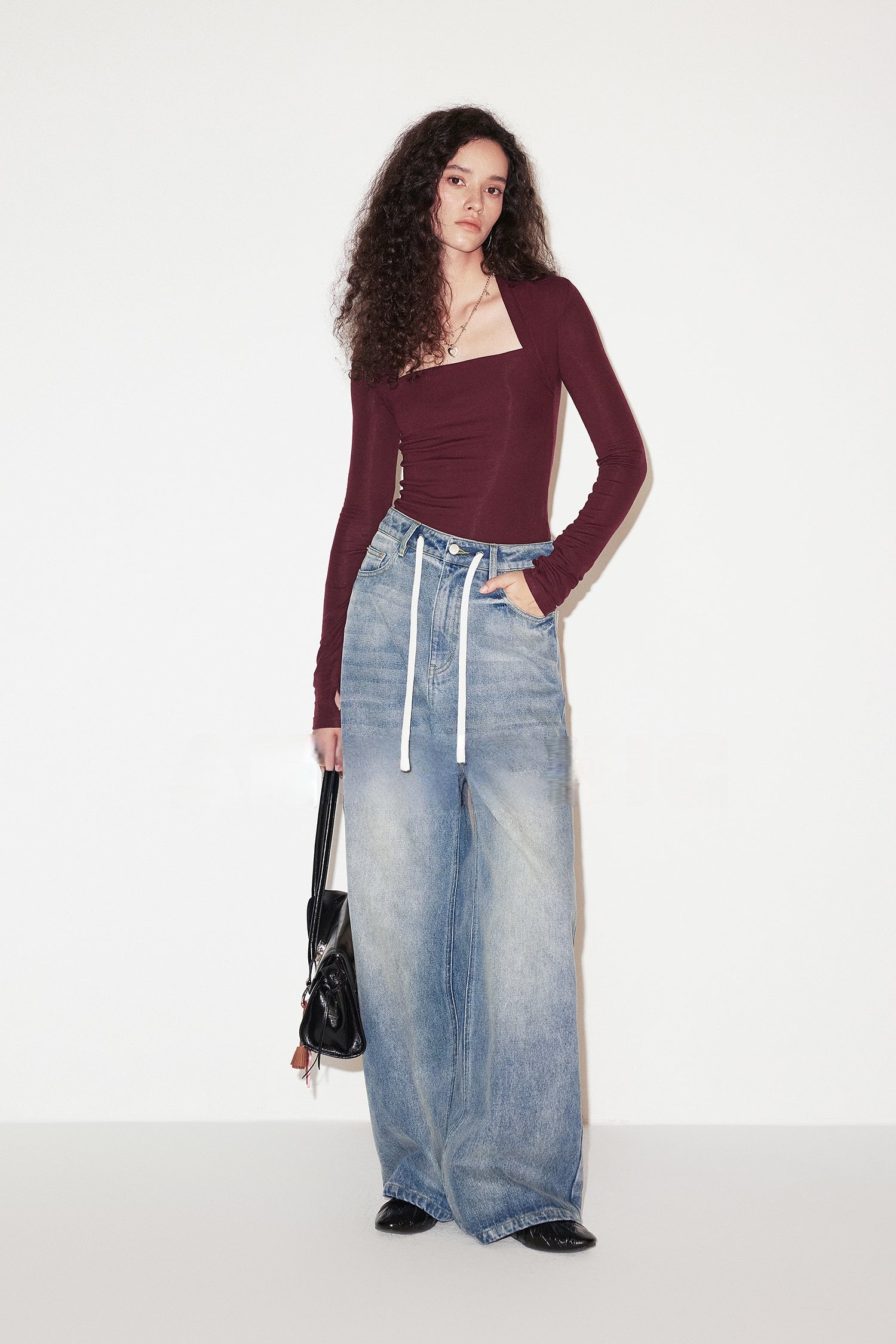 Square-Neck Slim Knit Top