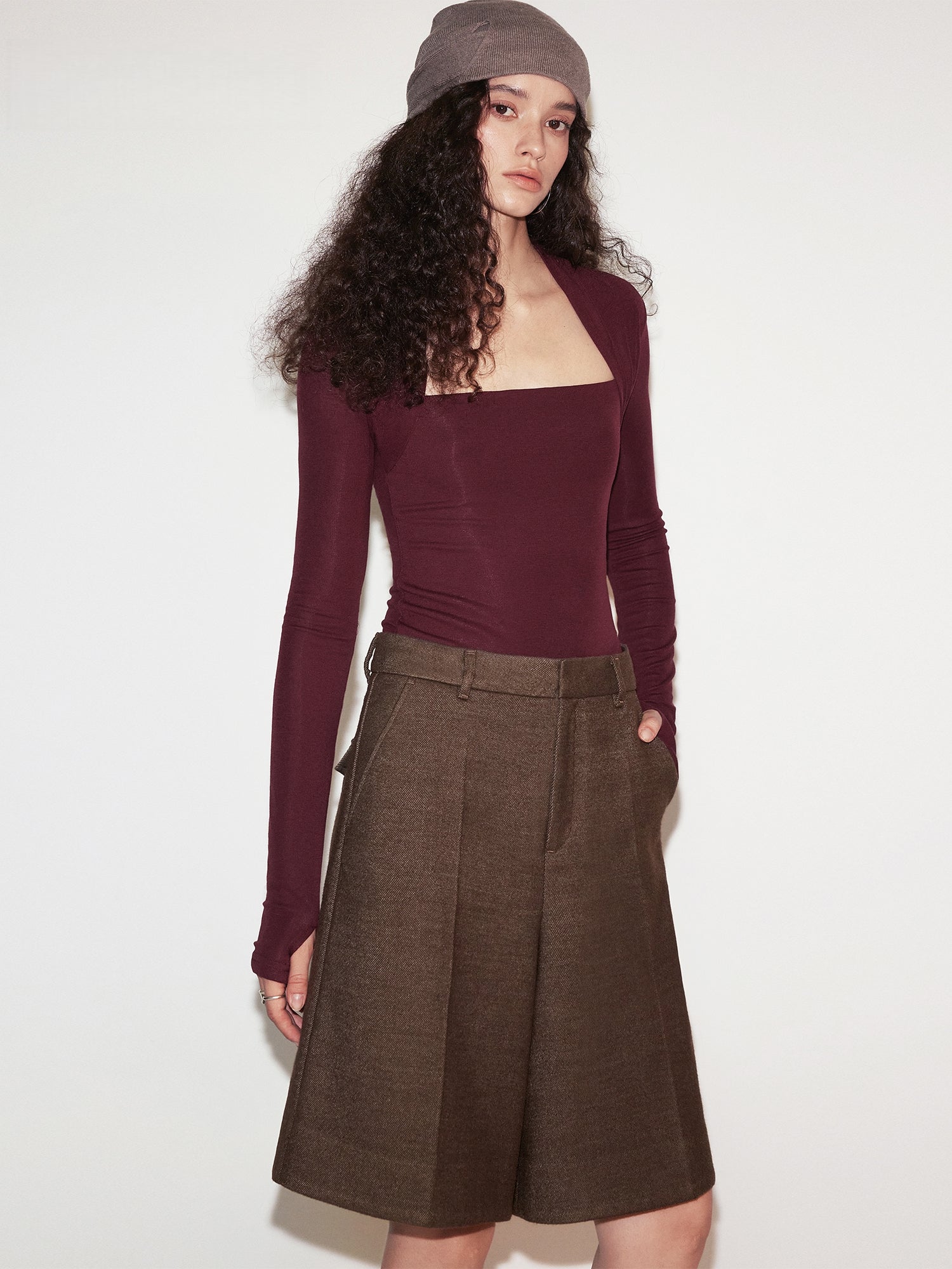 Square-Neck Slim Knit Top