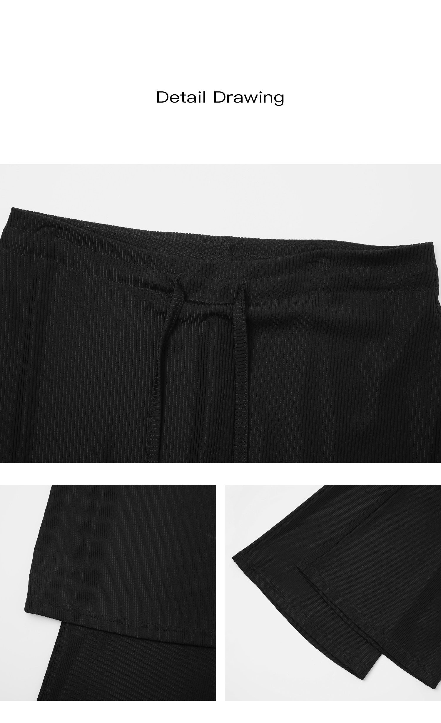 Product detail collage showing black sheer layered maxi skirt waistband, fabric and hem