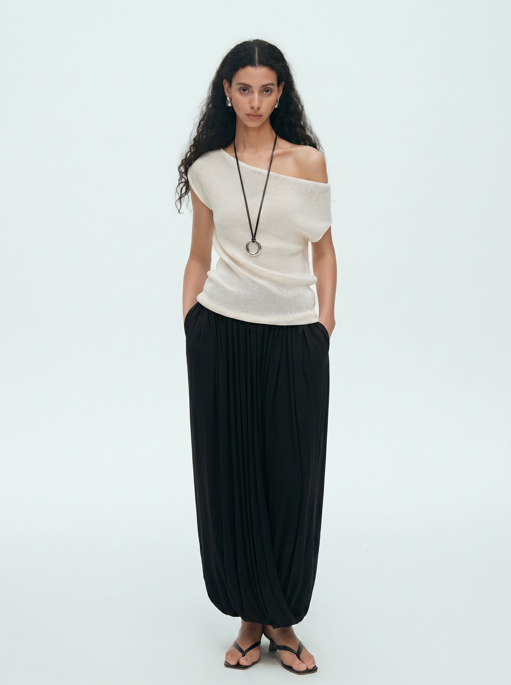 Brown Black Draped Elastic Waist Maxi Skirt