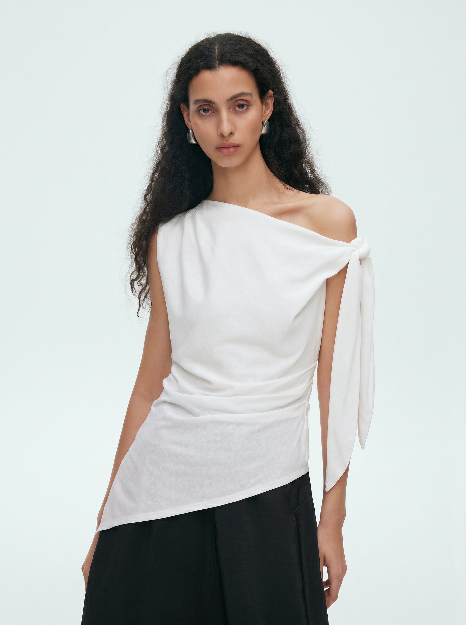 Asymmetric Tie Shoulder Slim Tank Top