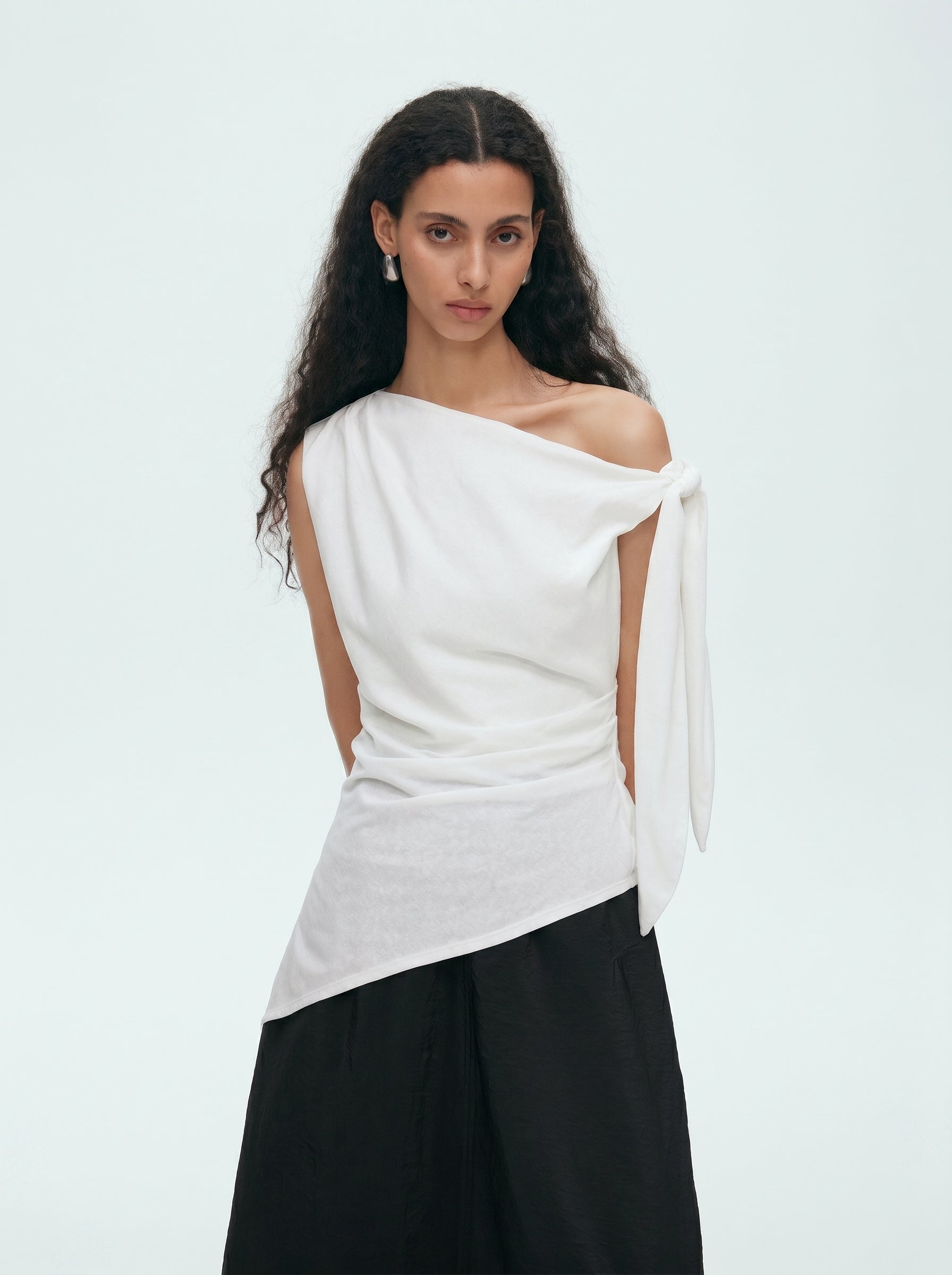 Asymmetric Tie Shoulder Slim Tank Top