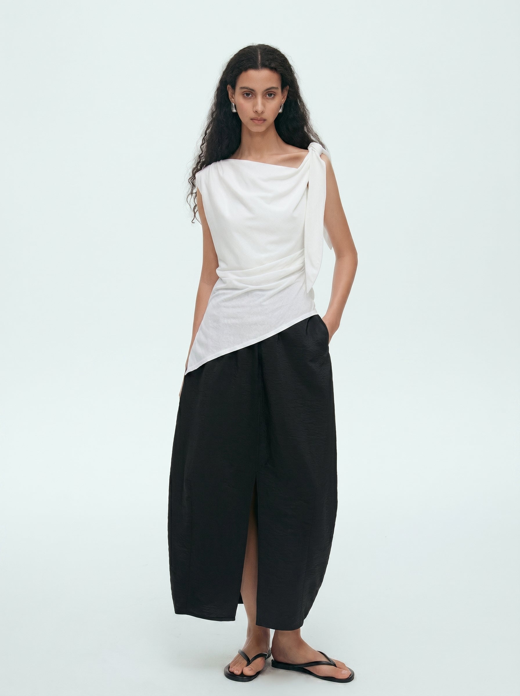 Asymmetric Tie Shoulder Slim Tank Top