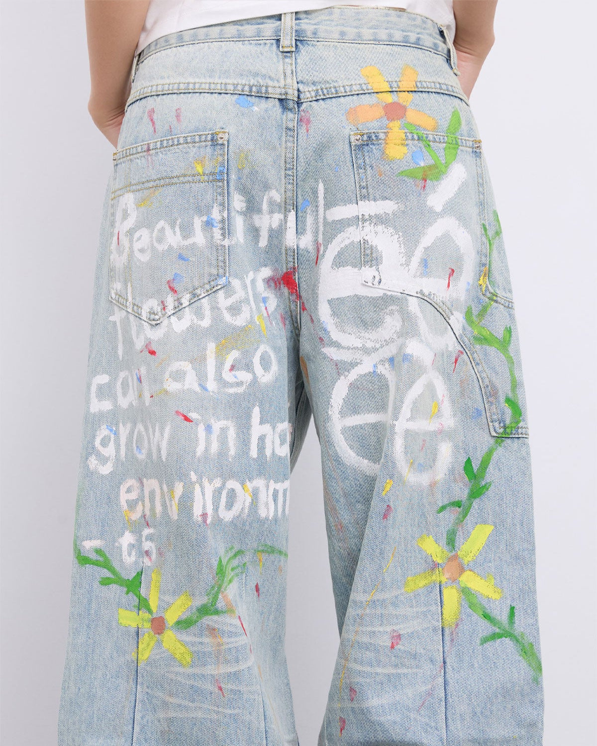 Close-up back view of Light Wash Cat & Dog Doodle Straight-Leg Jeans