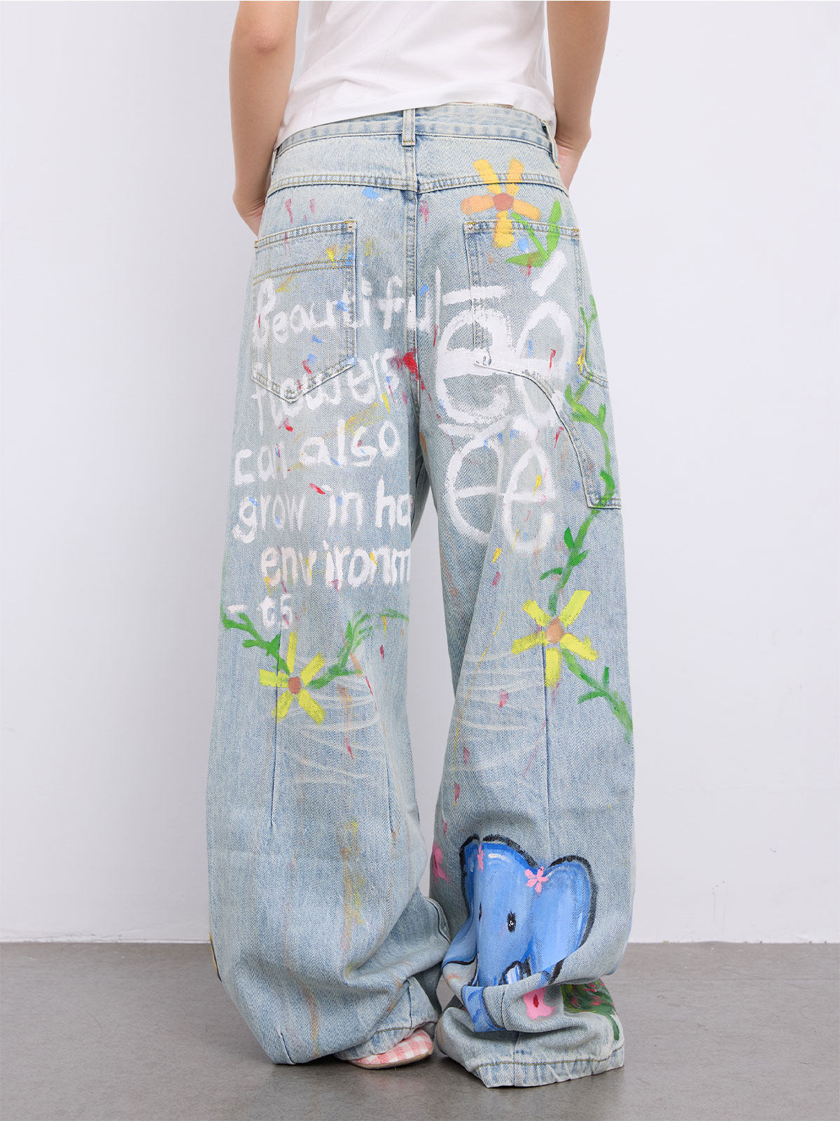 Back detail of Light Wash Cat & Dog Doodle Straight-Leg Jeans