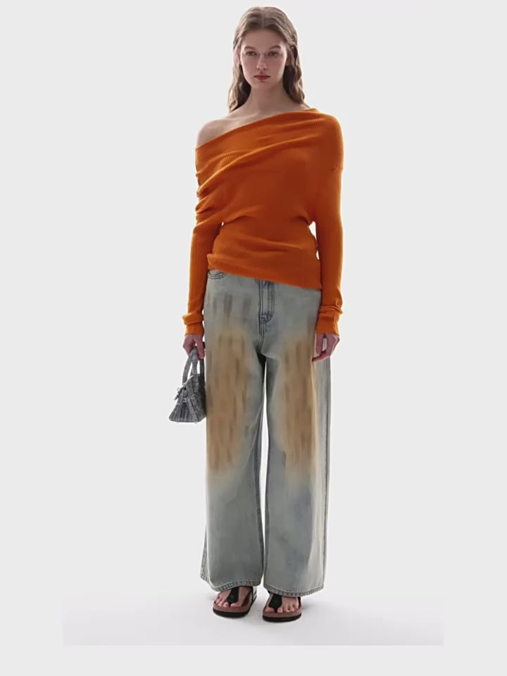 Off-Shoulder Rib Knit Sweater