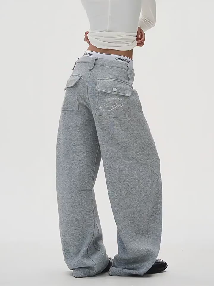 Heather Grey Utility Wide-Leg Sweatpants