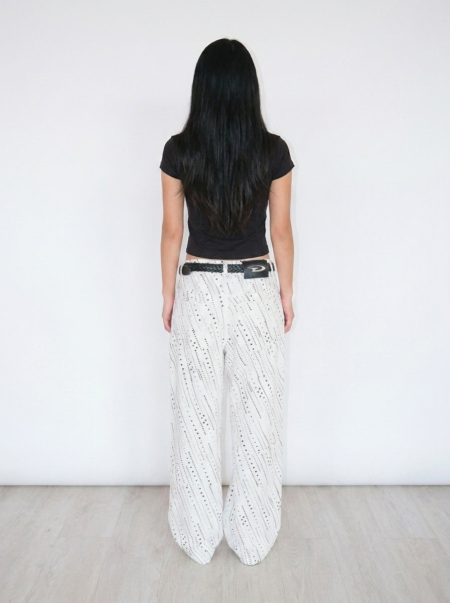 White Starry Dot Wide Leg Jeans back view
