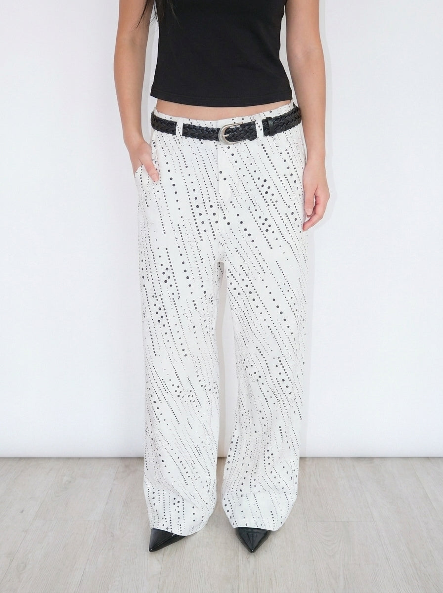White Starry Dot Wide Leg Jeans front view